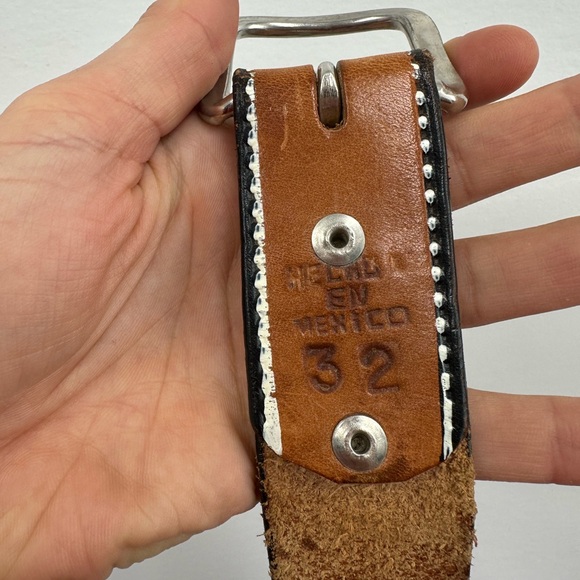 Vintage Western Brown Tooled Leather Belt Made in Mexico Hand Painted Size M - Picture 9 of 12